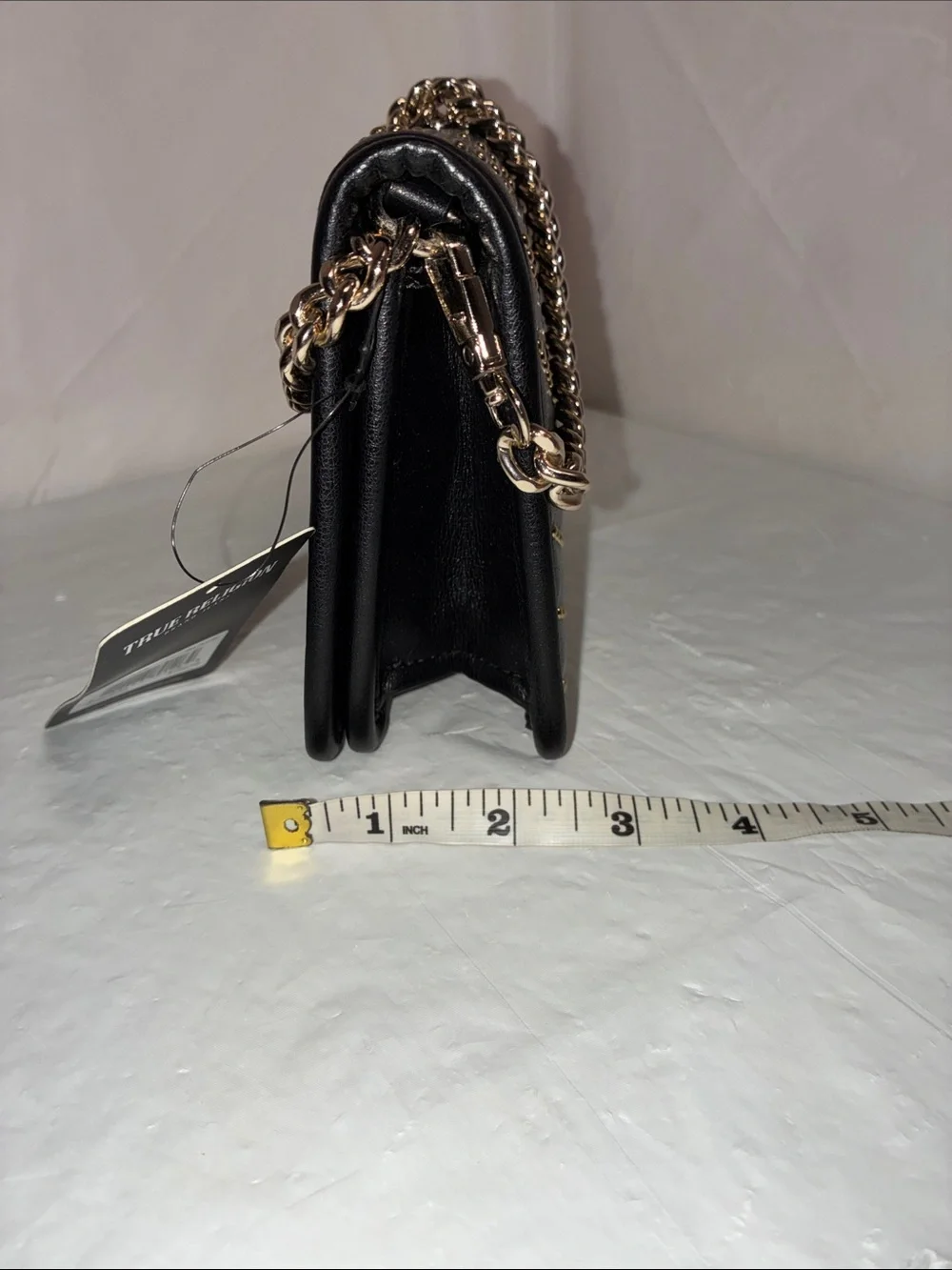 True Religion Black Quilted Studded Crossbody with Gold Chain